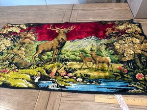 Vintage Made In Italy Deer Wilderness Fabric Tapestry 