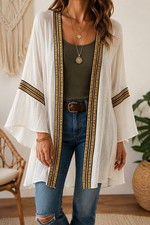 Gypsy Junkies Womens Medium Boho Kimono Ivory...