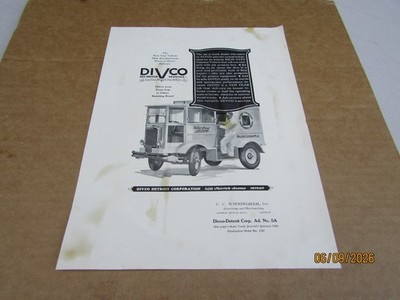 Vintage Divco 1 Page Add Jan 1928 Milk Wagon Gas Vehicle Truck Winningham No 5A