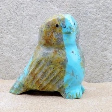 Zuni Fetish-Native American Animal Carving-TURQUOISE OWL Calvert Bowannie