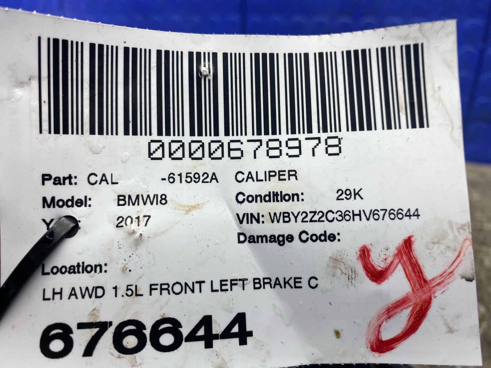 2014-2020 BMW I8 AWD 1.5L FRONT LEFT BRAKE CALIPER BLACK OEM