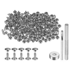 100 Sets Leather Rivets 8 x 7mm Metal with 3 Setter Tools Silver Tone