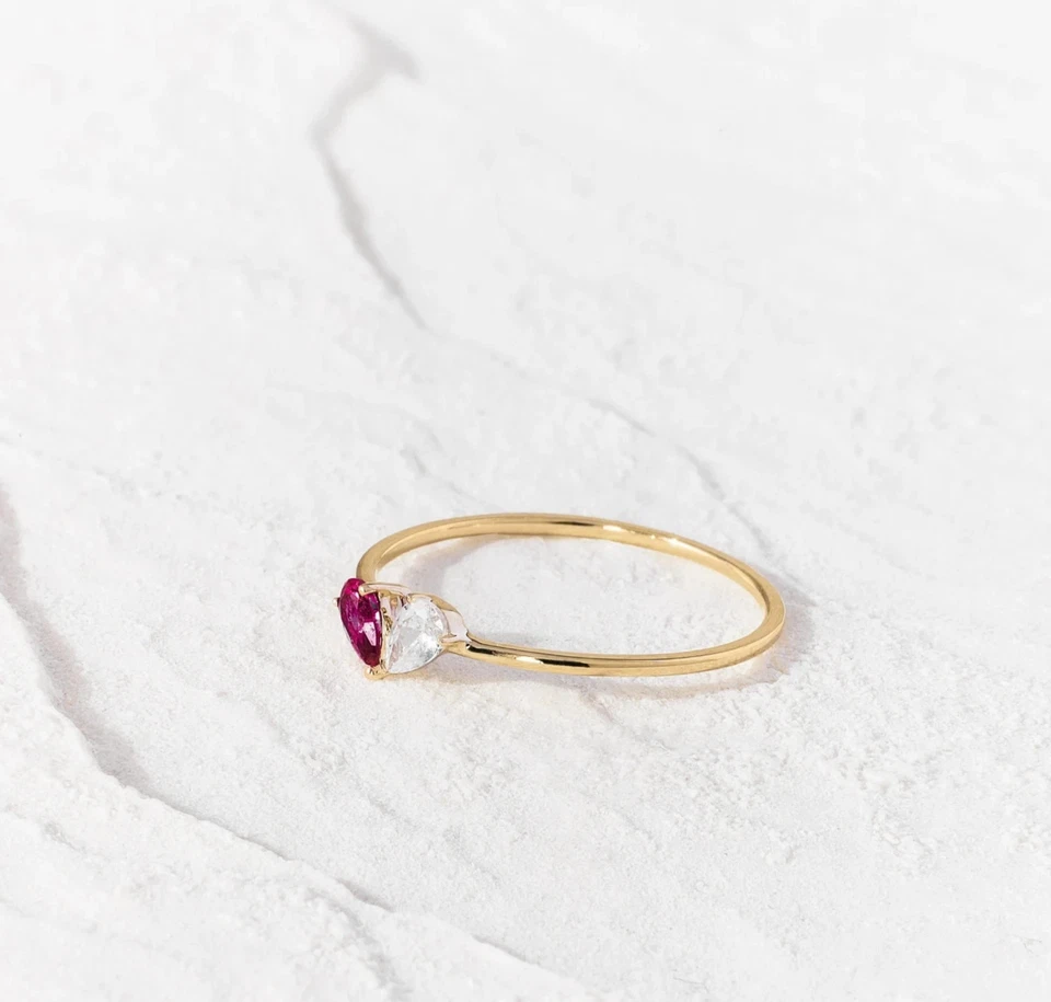 Ruby Engagement Ring, lab created Two Stone Ring, Gold Plated Silver Ring - Image 3 of 4