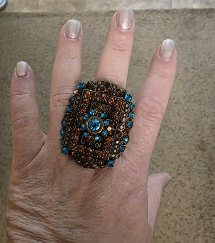 Juego de 3 anillos llamativos cristal turquesa bronce dorado anillos - Imagen 4 de 10