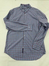 Gant Indigo Plaid Button-Down Dress Shirt XL 17.5" Long Sleeve Tech Prep