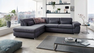 Ecksofa Wohnlandschaft Agent Stoff grau Boxspring Sitztiefenverstellung 320x260