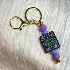 Purple Gold Floral Beaded Key Chain Inspirational Handmade Boho Women