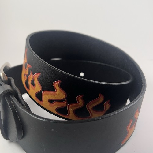 Cintura Vintage Fiamma Pelle Cintura, Pelle Nera Fire Belt, Retro Old School Flame - Foto 14 di 14