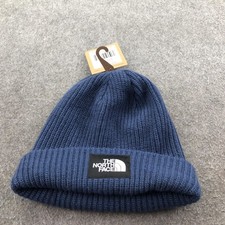 The North Face Hat Beanie Mens One Size Blue Salty Lined Knit Logo Winter Warm