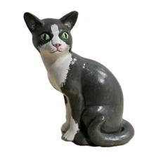 JARU of California 1979 MCM Ceramic Cat Sculpture Statue 8" Tall Gray White...