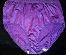 Vintage Purple Satin Nylon Silky Floral Lace Granny Brief Panties XL EUC