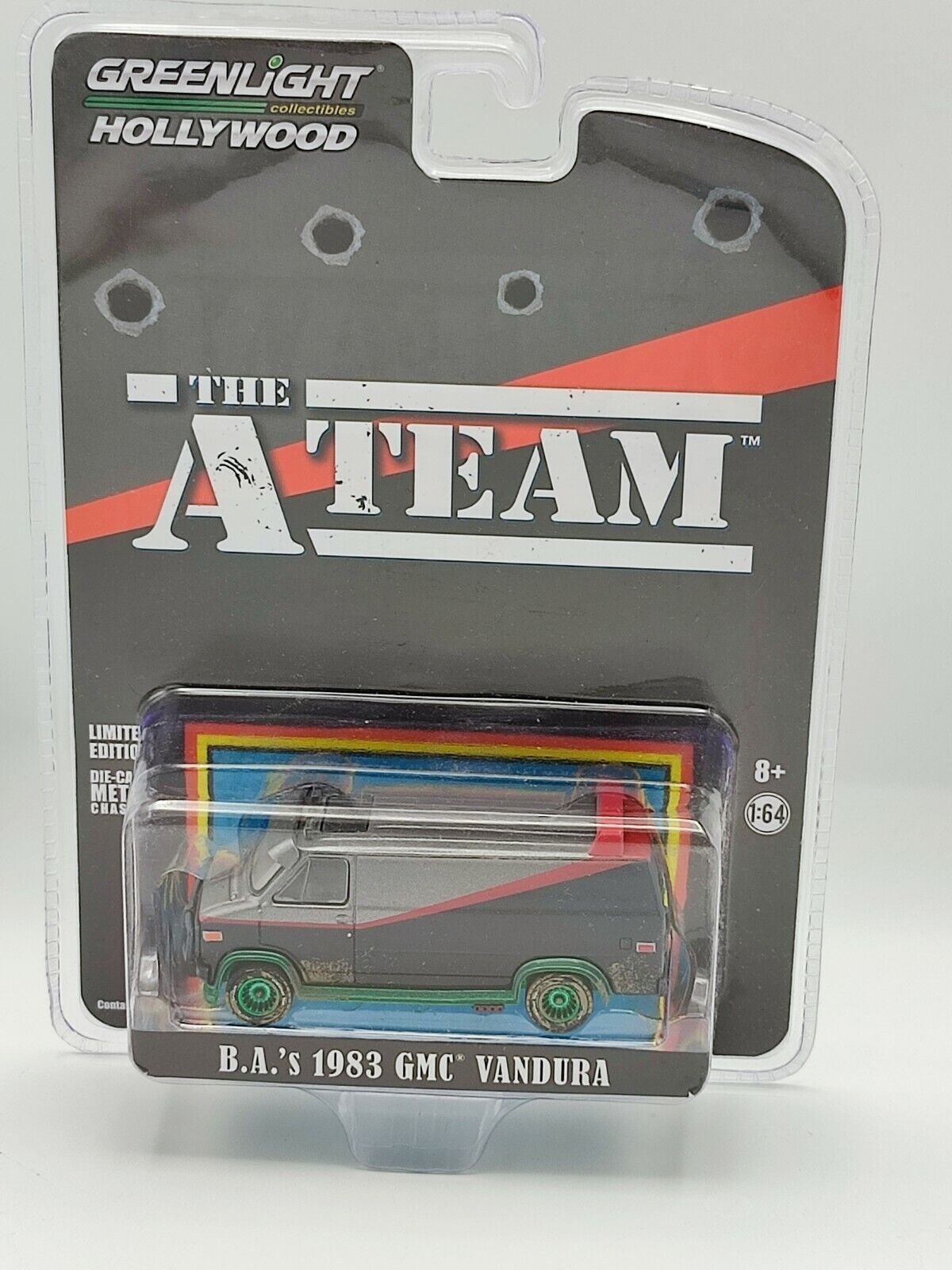 Версия A-TEAM GMC VANDURA SCHMUTZIGE, вариант CHASE grüne Räder 1/64 Greenlight