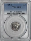 1917-S AU58 PCGS Mercury Dime Tough Date Rare Everyman Nice