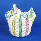Vintage Murano Venetian Glass Italy Latticino Ribbon Handkerchief 3 1/4" Vase