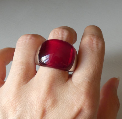 Calvin Klein Ring Ellipse Chunky Rot Glas Edelstahl Statement Large Bold