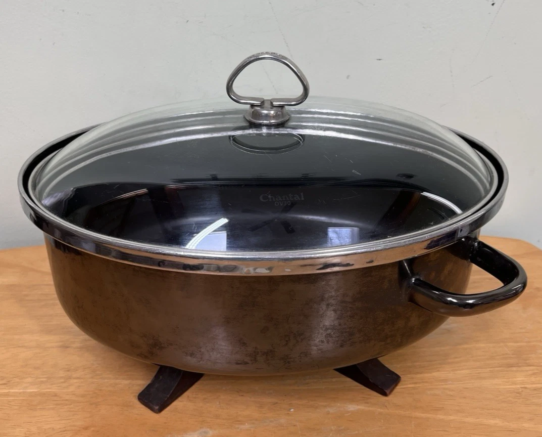 Chantal Enamel On Steel Roaster Pan Dutch Oven Oval Dome with Glass Lid OV30