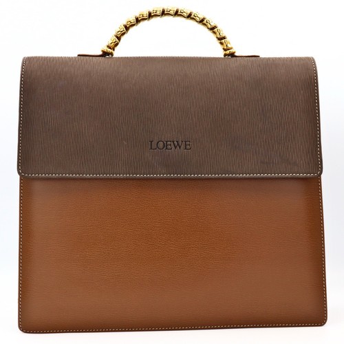 Vintage LOEWE Velazquez 2-Way Leather Top Handle Brown Bag Rare (Missing Strap)