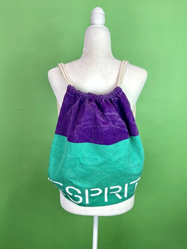 Vintage 90s ESPRIT Colorblock Canvas Drawstring Backpack Spell Out Logo - Image 3 of 4