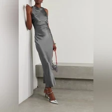 Reformation Casette gray silk midi dress in Shale Size 8