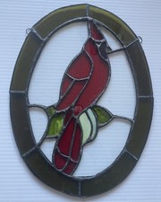 Leaded Stained Glass Red Cardinal Bird Suncatcher Hanging Loops 10 X 7.25