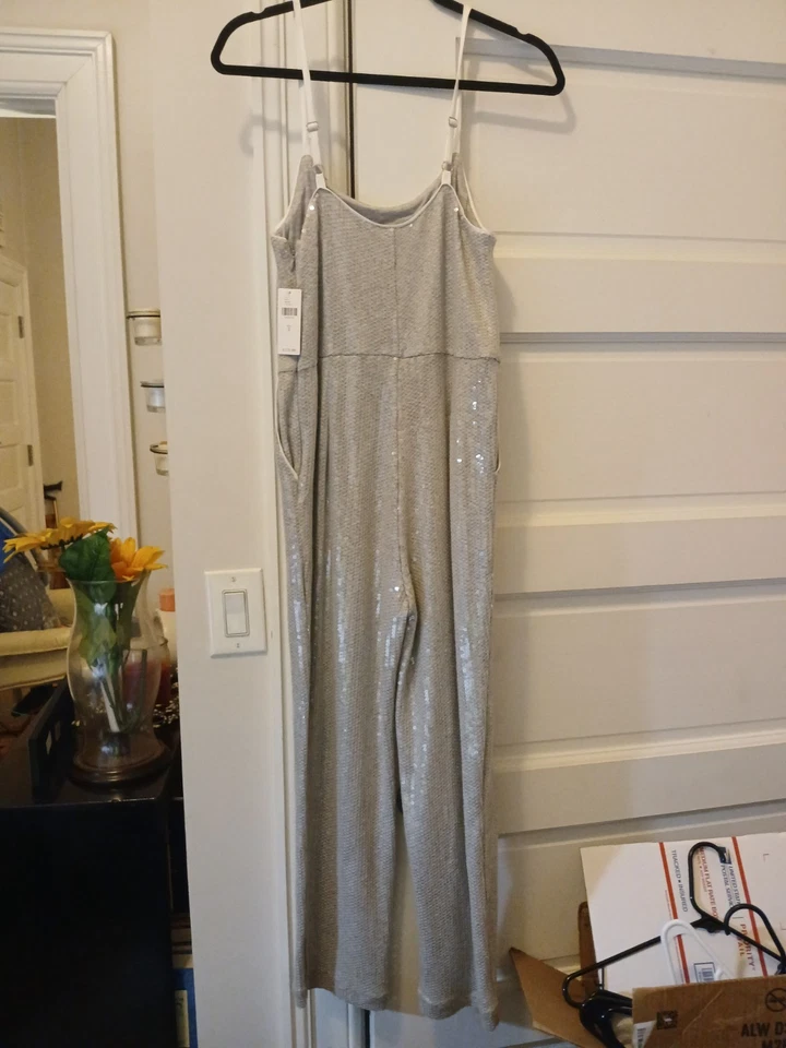 NUEVO Mono Anthropologie Ett:Twa Claudette Elegante Plateado Lentejuelas Talla 2,... Foto 2 de 4