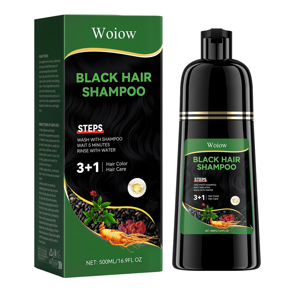 17oz 3 in 1 Black Hair Dye Shampoo Instant + Grey Coverage