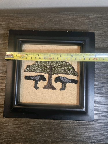 Vintage Antique Crewel Work Black Birds Under A Tree Framed 8x8 Needlepoint Bird - Picture 4 of 6