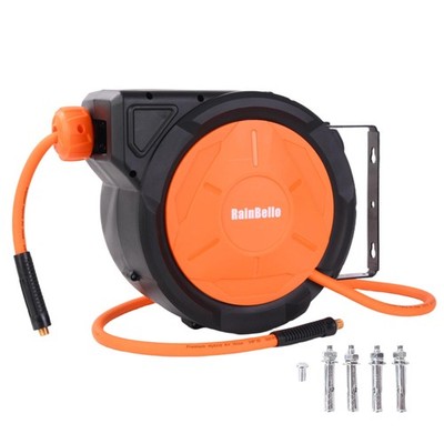 Retractable Air Hose Reel 3/8'' x 50FT - Hybrid Air Hose with 5 Ft Lead in Max...