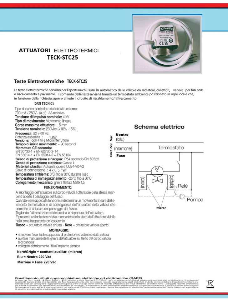 Testa elettrotermica testina 220VAC  sostitutiva a stc 25 siemens stc25 - Imagen 2 de 2
