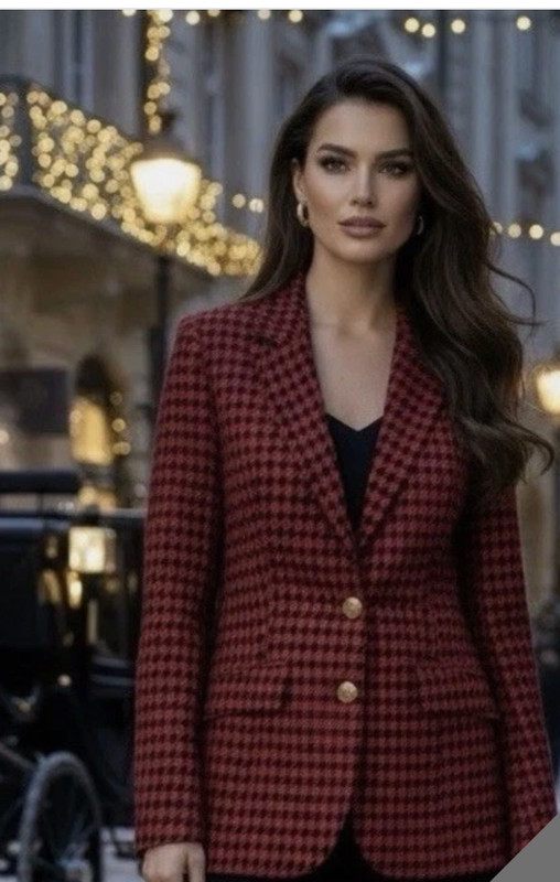 JOAN RIVERS Women's Houndstooth Jacket Structured Blazer Red/Black Plus Size 18W