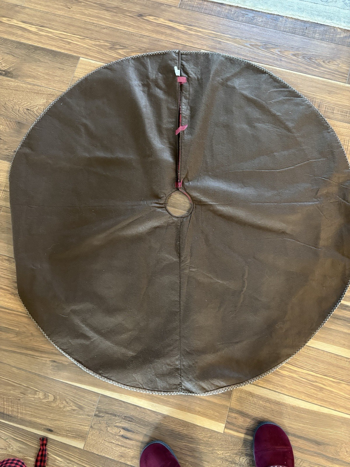 Rustic Moose Red Plaid Christmas Tree Skirt 48” Round Lodge Cabin Woodland