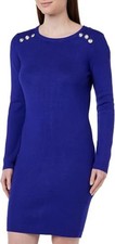 Ann Taylor Dress Size Medium Royal Blue Textured Sheath Gold Tone Button