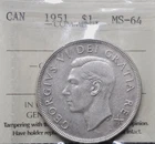 1951 Canada $1 Silver One Dollar ICCS graded MS-64