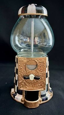 MACKENZIE CHILDS STYLE INSPIRED COURTLY CHECK GUMBALL CANDY DISPENSING MACHINE