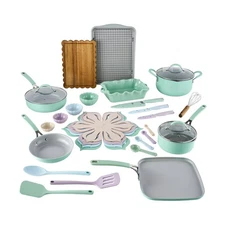 Pioneer Woman Sutton 34 Piece Ceramic Nonstick Cookware and Bakeware Set Green