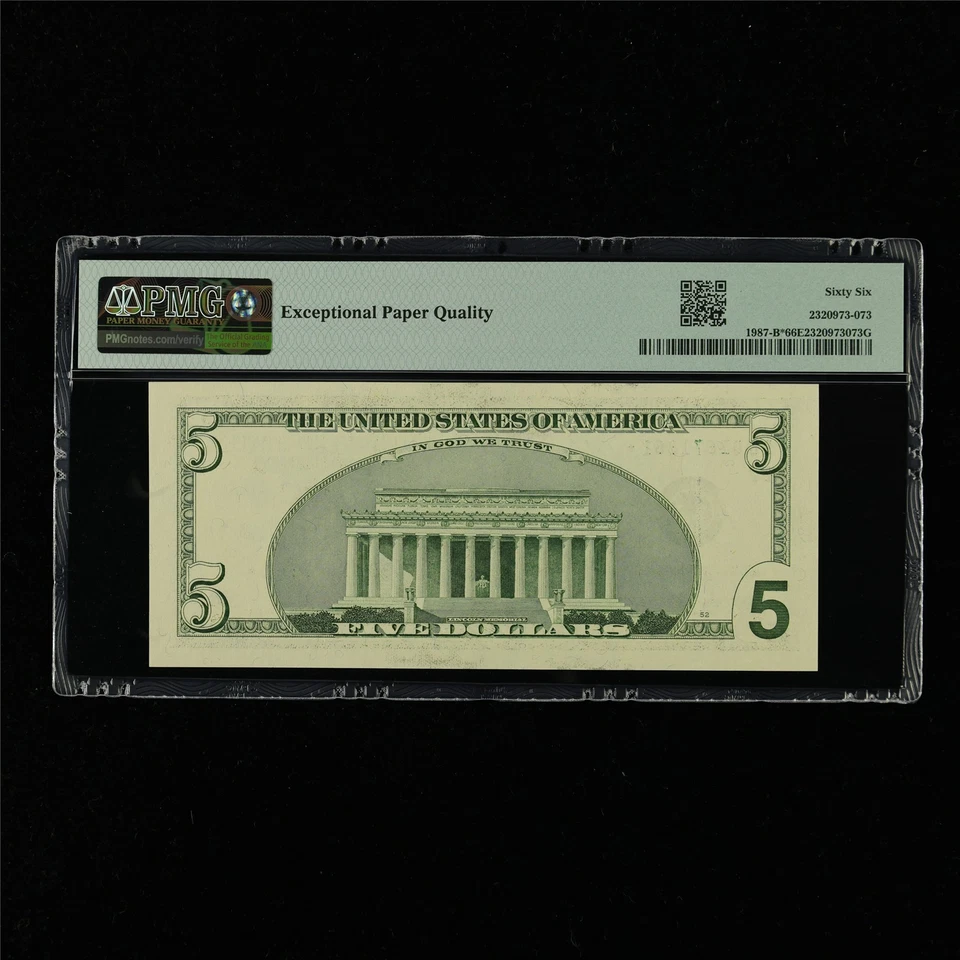1999 Federal Reserve Note New York 5 Dollars Fr#1987-B* PMG 66 EPQ Gem UNC - Image 2 of 4