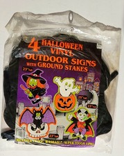 Retro Halloween 4 Pack Vinyl Outdoor Signs with Ground Stakes