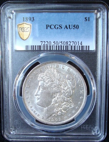 1893 Morgan Silver Dollar - PCGS AU 50 - Gold Shield