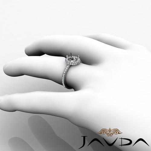 Classic Halo Pave Set Round Semi Mount Diamond Engagement Ring Platinum 0.85Ctw - Picture 5 of 6