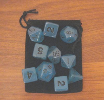 New 16mm GLOW-IN-THE-DARK BLUE rpg d&d Dice Set 7+3d6=10 polyhedral die plus bag