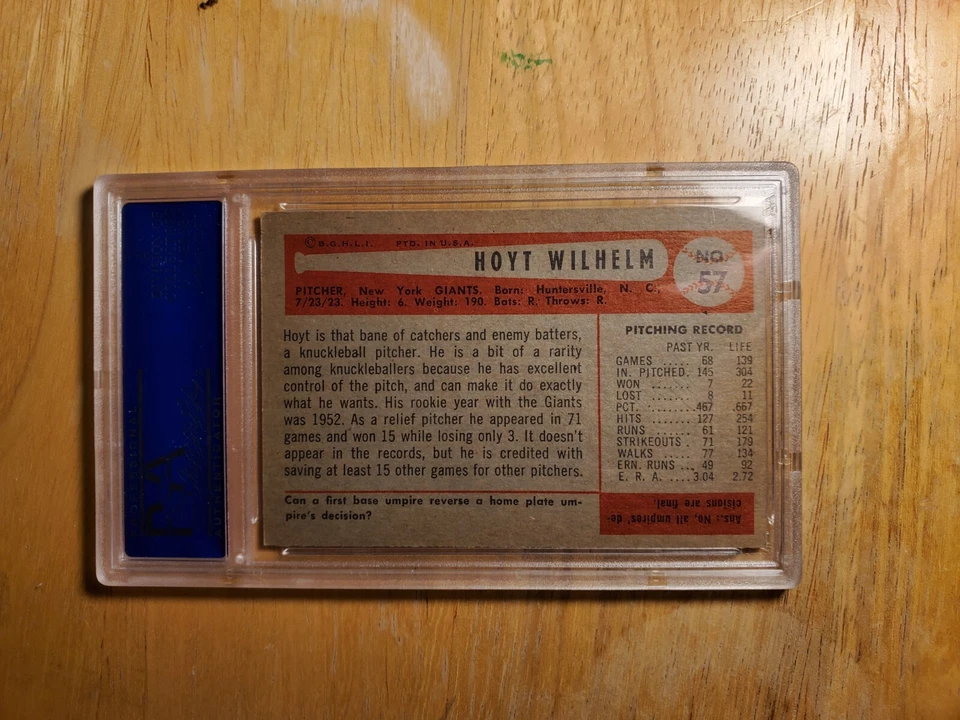 1954 Bowman Set Break  Hoyt Wilhelm #57 New York Giants PSA 6 EX-MT - Image 2 of 2