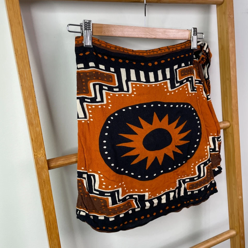 Falda Rip Curl Pacific Dreams para mujer 2XS marrón negra hippie verano mini envoltura Foto 2 de 4