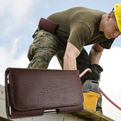Horizontal Leather Cell Phone Pouch Holster Holder with Belt Clip Cover Case - Picture 4 of 53