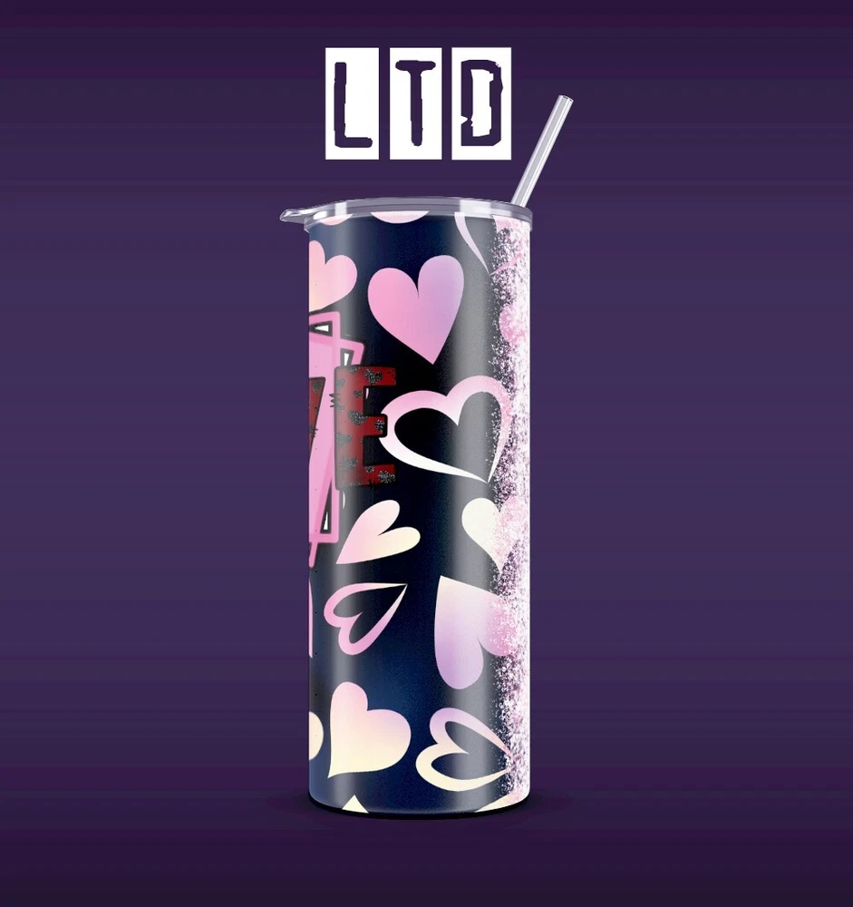 Tumbler 20oz LOVE | Customizable | 2 Metal straw | Glow in the Dark