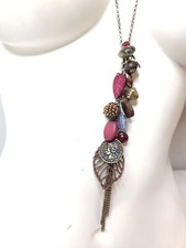 LONG MULTI CHARM NECKLACE TASSEL LONG CHAIN MULTICOLOR COPPER GOLD BRONZE TONES