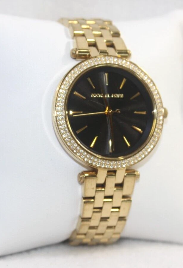 Orologio Michael Kors Darci quadrante nero donna pavè di cristallo tono oro ~ MK 3738