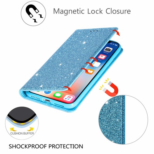 Bling Glitter Magnetic Wallet Stand Case For iPhone 16/15/14/13 Pro/12/11/XS/XR - Picture 8 of 17