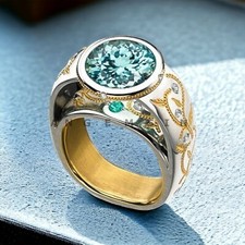 Aquamarine Gemstone With 14K Solid Yellow Gold Ring For Men's AL230