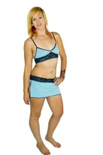 Espiral Top and Skirt with attached Panties Style #220 - Large - Aqua/Black