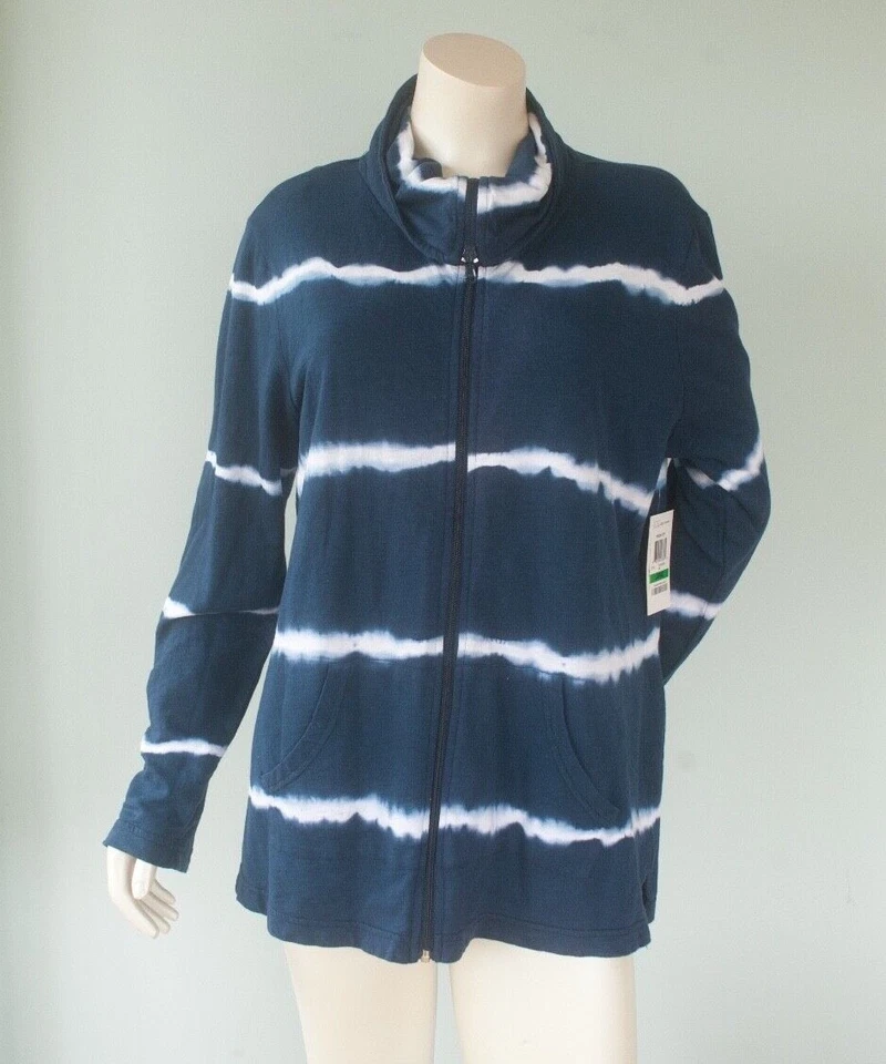 Chaqueta deportiva con cremallera frontal a rayas azul marino talla L Style & Co nueva con etiquetas Foto 4 de 4